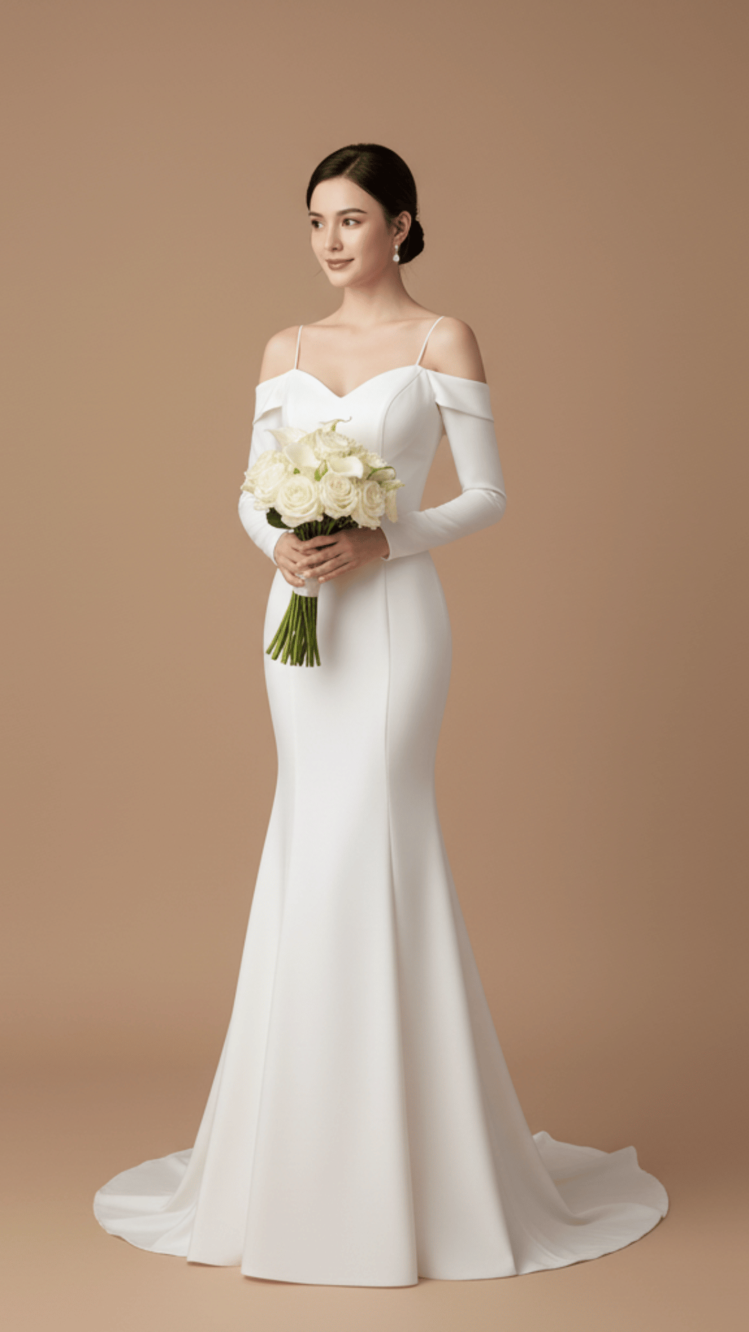 Zoci Elegant Off Shoulder Mermiad Wedding Dresses Spaghetti Straps Wedding Photos Shoot Dress Customized Long Sleeve Bridal Gown