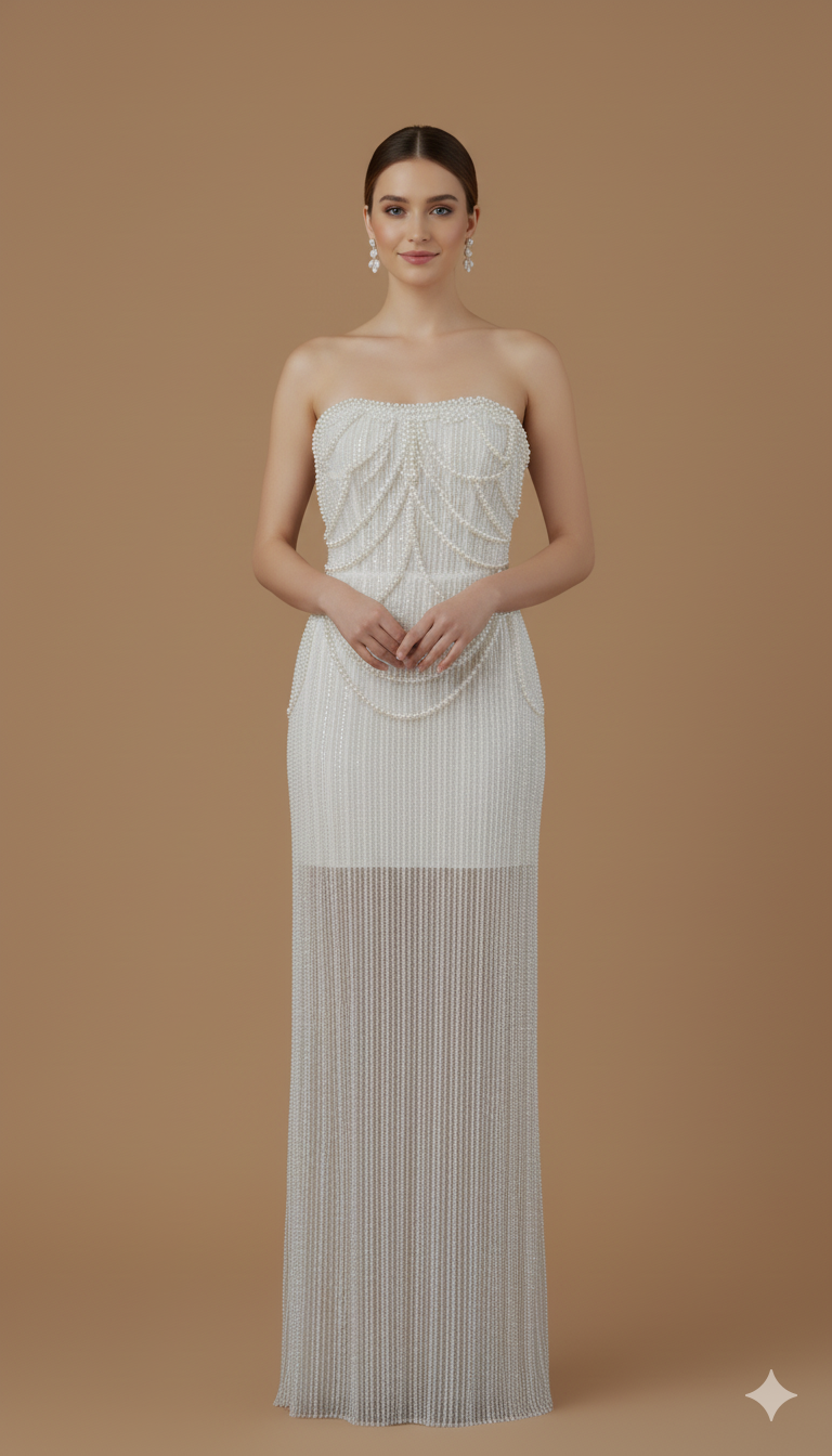 Kyoto Customized Ivory Shiny Sequins Strapless Wedding Dress Column Beaded vestidos de novia Floor-Length Lace-Up Formal Evening