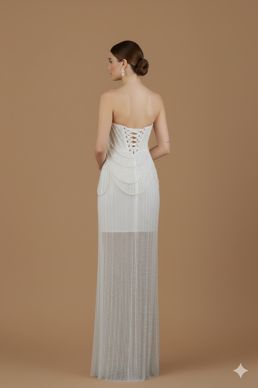 Kyoto Customized Ivory Shiny Sequins Strapless Wedding Dress Column Beaded vestidos de novia Floor-Length Lace-Up Formal Evening