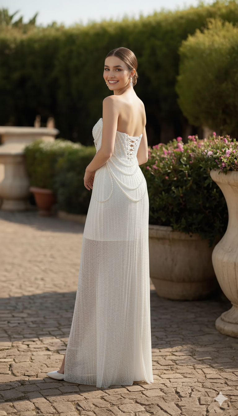 Kyoto Customized Ivory Shiny Sequins Strapless Wedding Dress Column Beaded vestidos de novia Floor-Length Lace-Up Formal Evening