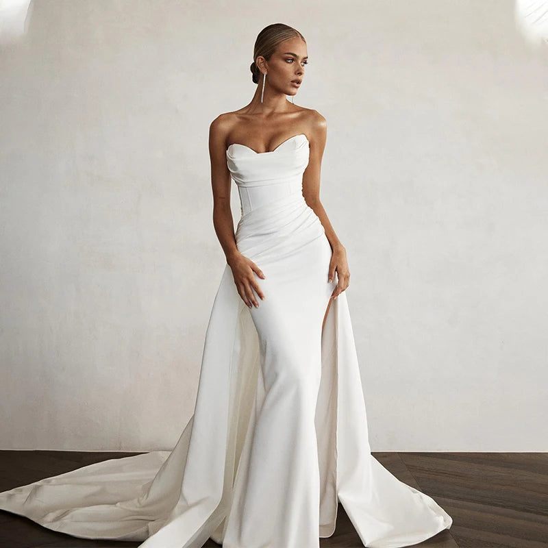 Modern Mermaid Front Slit Bridal Gowns Sweep Train  Wedding Gowns Sweetheart Bridal Dresses 2022 Boho Women Two Piec Custom Made