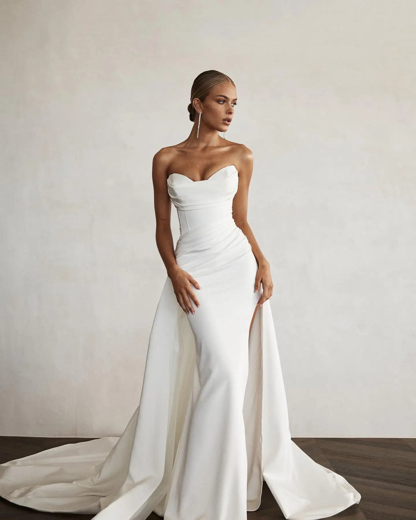 Modern Mermaid Front Slit Bridal Gowns Sweep Train  Wedding Gowns Sweetheart Bridal Dresses 2022 Boho Women Two Piec Custom Made
