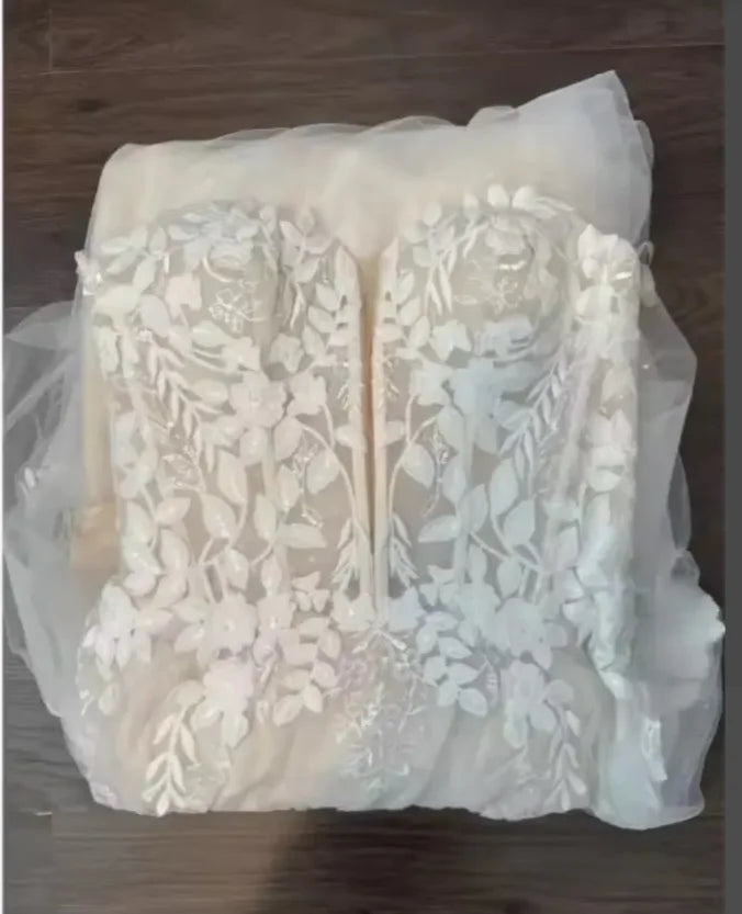 Popular Strapless V-neck 3D Flower Lace Applique A Line Wedding Dresses Sweep Train Custom Made 2025 Vestido De Noival